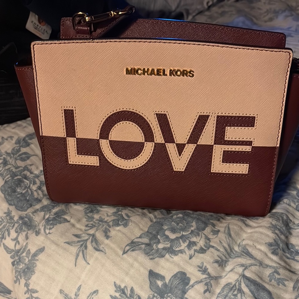 Michael Kors Burgundy and Cream Love Bag